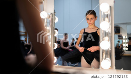 Ballet Dancer Adjusting Tutu Over Thighs Performance Industry Body Standards, performance preparation Ballet Dancer Adjusting Tutu Over Thighs Performance Industry Body Standards, performance preparation 125592188