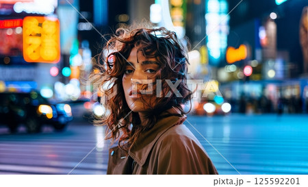 Beautiful woman in the middle of the busy street 125592201