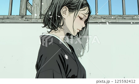 葬儀で黒紋付を着た女性