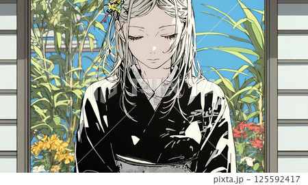 葬儀で黒紋付を着た女性