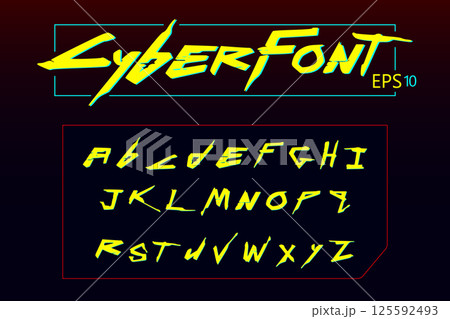 Cyberpunk font. Vector cyberfont for design. Cyberpunk font. Vector cyberfont for design. 125592493