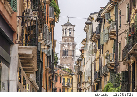 San zeno tower view from verona old town city street italy San zeno tower view from verona old town city street italy 125592823