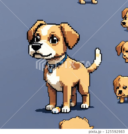 かわいいドット絵　犬さん ラインスタンプ風  もじもじ 125592983
