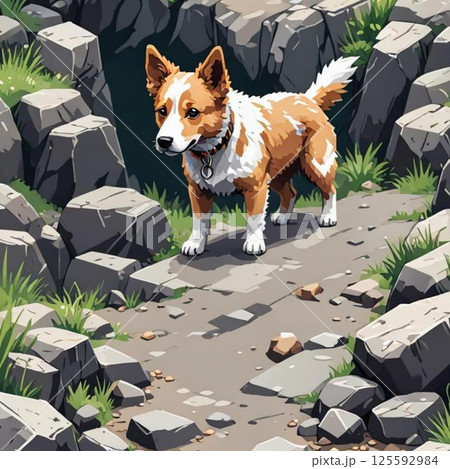 かわいいドット絵　犬さん ラインスタンプ風  こわごわ 125592984