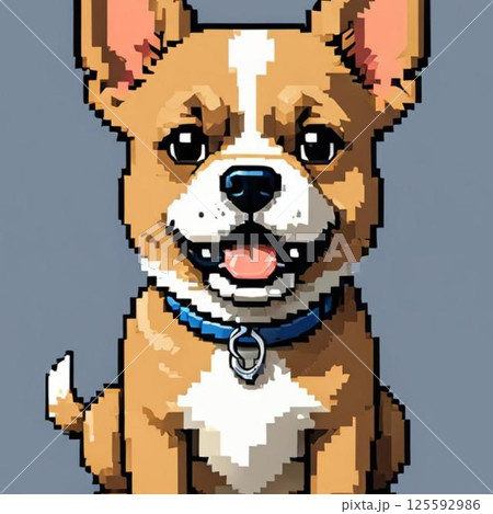 かわいいドット絵　犬さん ラインスタンプ風  ふくれっ面 125592986