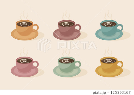 coffee cup set in retro vintage colors flat vector illustration coffee cup set in retro vintage colors flat vector illustration 125593167