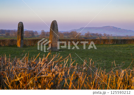 menhirs standing in Couches, Saone et Loire, Bourgogne Franche Comte, France menhirs standing in Couches, Saone et Loire, Bourgogne Franche Comte, France 125593212