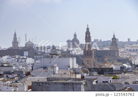 Carmona cityscape featuring the Church of Santa Maria la Mayor and the Seville Gate in Andalusia, Spain 125593761