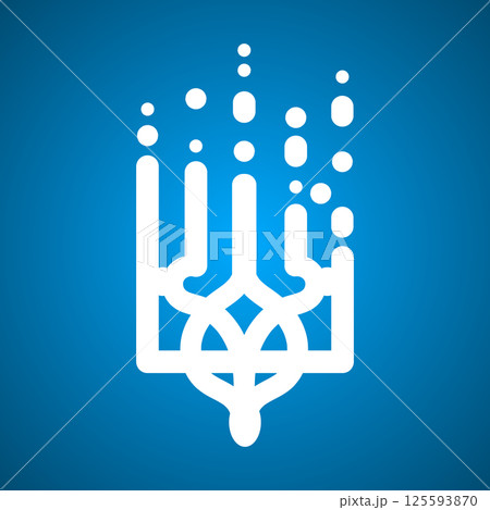 Coat of arms of Ukraine. Modern trident icon or emblem. National Ukrainian symbols. Vector illustration isolated on blue background EPS 10 125593870