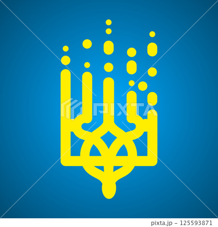 Coat of arms of Ukraine. Modern trident icon or emblem. National Ukrainian symbols. Vector illustration isolated on blue background EPS 10 125593871