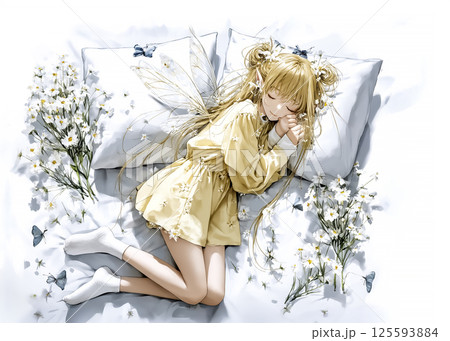 眠る花の妖精のイラスト素材 125593884