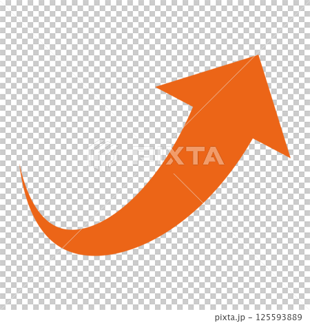 Simple orange arrow illustration rising to the right on a white background 125593889