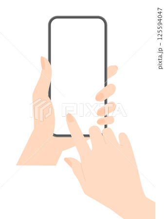 スマートフォンを持ってタッチしている女性の手のイラスト - スマホを使っている人物の素材 125594047