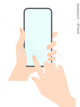 スマートフォンを持ってタッチしている女性の手のイラスト - スマホを使っている人物の素材 125594049