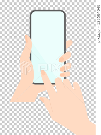 スマートフォンを持ってタッチしている女性の手のイラスト - スマホを使っている人物の素材 125594049