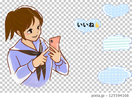 スマホを楽しそうに使う女の子のイラスト スマホを楽しそうに使う女の子のイラスト 125594108