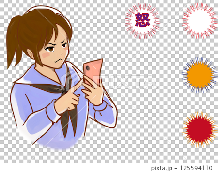 スマホを見て怒る少女のイラスト スマホを見て怒る少女のイラスト 125594110