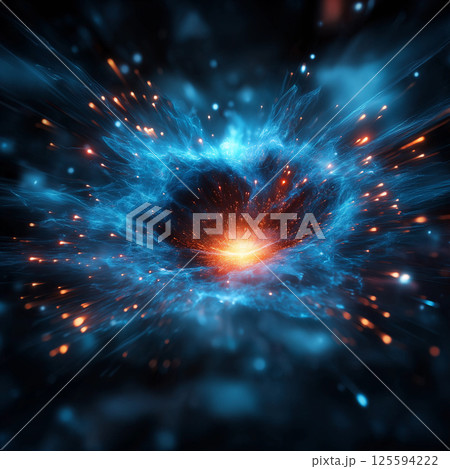 Vibrant cosmic explosion with blue and orange hues 125594222