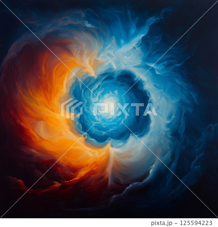 vibrant swirl of orange and blue colors creating cosmic effect 125594223