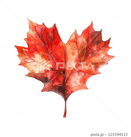 Vibrant red maple leaf capturing the essence of autumn in detailed watercolor style Vibrant red maple leaf capturing the essence of autumn in detailed watercolor style 125594515