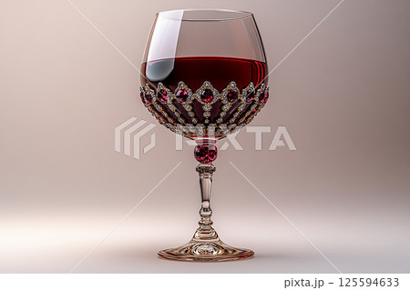 Elegant Wine Glass filled with red wine on white background. Baroque style. Elegant Wine Glass filled with red wine on white background. Baroque style. 125594633