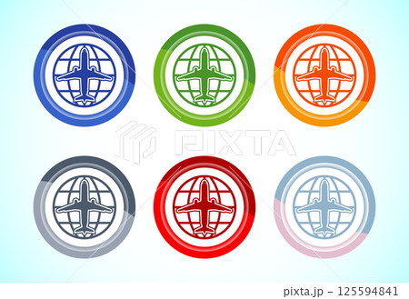 Airplane icon design illustration, Flight transport sign symbol, 6 color button design set Airplane icon design illustration, Flight transport sign symbol, 6 color button design set 125594841