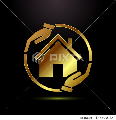 Home care icon design illustration, House care logo sign in gold color style Home care icon design illustration, House care logo sign in gold color style 125595012