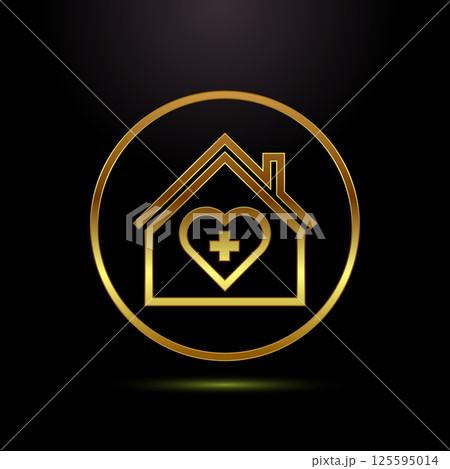 Home care icon design illustration, House care logo sign in gold color style Home care icon design illustration, House care logo sign in gold color style 125595014