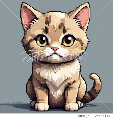 かわいいドット絵　ねこさん ラインスタンプ風  てれてれ 125595135