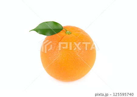 Orange with green leaf isolated on white. 125595740