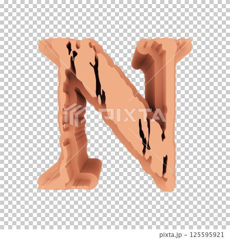 Cracked letter. Decorative pink font. 3D rendered illustration. 125595921