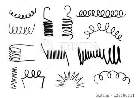 Spiral metal coil wire doodle hand drawn bounce steel curve line spring. Set vape metallic flexible coils. Steel motor spiral  125596511