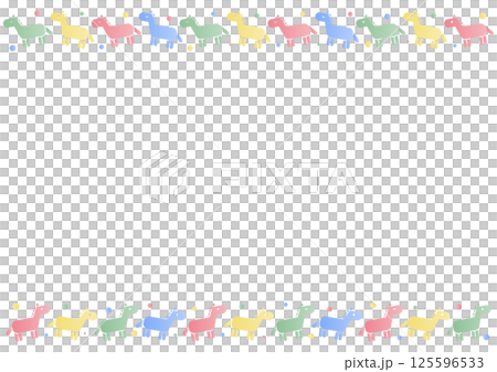 カラフルな馬模様のフレームイラスト 125596533
