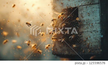 Illustration of bee work, designer 125596576