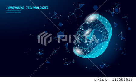 Abstract polygonal fabric face mask illustration. Blue lines face structure. Cosmetic salon care future technology projects. Digital futuristic low-poly art white background Abstract polygonal fabric face mask illustration. Blue lines face structure. Cosmetic salon care future technology projects. Digital futuristic low-poly art white background 125596613