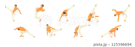Male Karate Fighter Practicing Martial Art Vector Set Male Karate Fighter Practicing Martial Art Vector Set 125596694