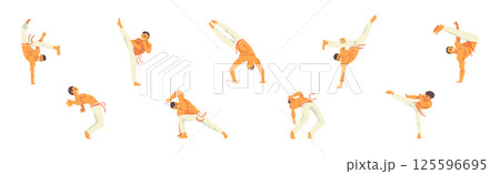 Male Karate Fighter Practicing Martial Art Vector Set Male Karate Fighter Practicing Martial Art Vector Set 125596695