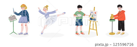 Kid Character Engaged in Hobby and Favorite Activity Vector Set 125596716