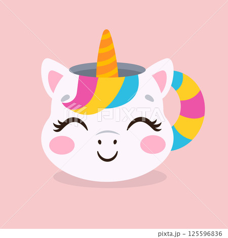 Cute cup in the shape of unicorn head. Vector illustration. 125596836