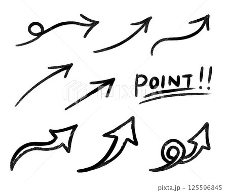 手描きの落書きテクスチャーブラシの線や矢印アイコンベクターイラストセット 125596845