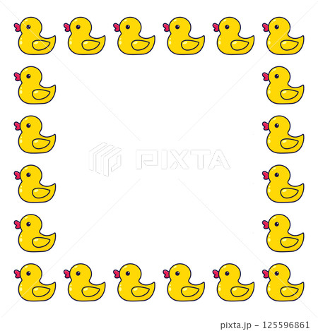 Square frame of cartoon cute yellow ducks. Hand drawn. Vector illustration Square frame of cartoon cute yellow ducks. Hand drawn. Vector illustration 125596861