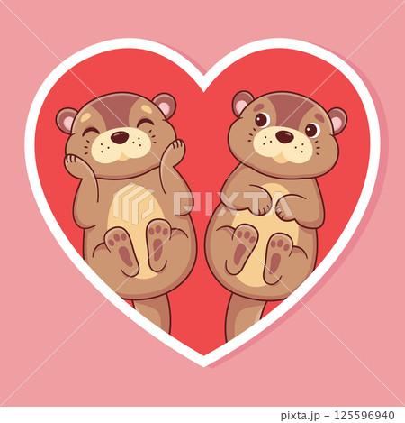 Otters in love. Cartoon characters. Vector illustration 125596940