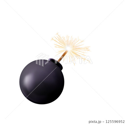 Black Bomb sparkles, realistic bomb with burning fuse. emitting sparks, ready for explode. Isolated weapon. transparent Png with a lit wick creating a sense of imminent explosion illustration Black Bomb sparkles, realistic bomb with burning fuse. emitting sparks, ready for explode. Isolated weapon. transparent Png with a lit wick creating a sense of imminent explosion illustration 125596952