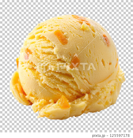 Scoop of delicious mango ice cream dessert isolated on the transparent background 125597178