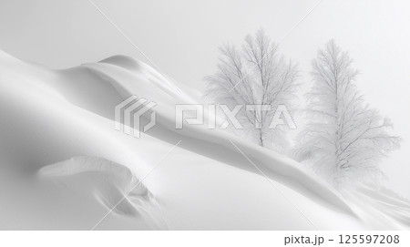 Snowy Mountain. Snow landscape decoration, frozen hills. White snow covered hill with a few small snow piles. Empty snow banks field. background. 125597208