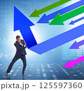 Recovery concept with businessman and charts 125597360