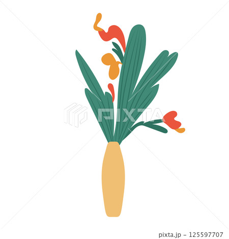 Exotic Morocco flowers in vase in flat design. Decoration plants in vase. Vector illustration isolated. 125597707