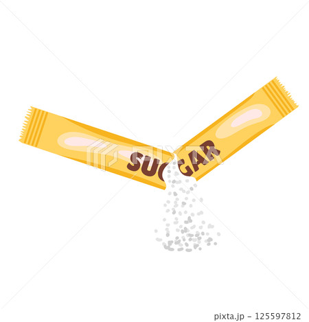 White sugar paper stick in flat design. Sweet product powder in pack. Vector illustration isolated. 125597812