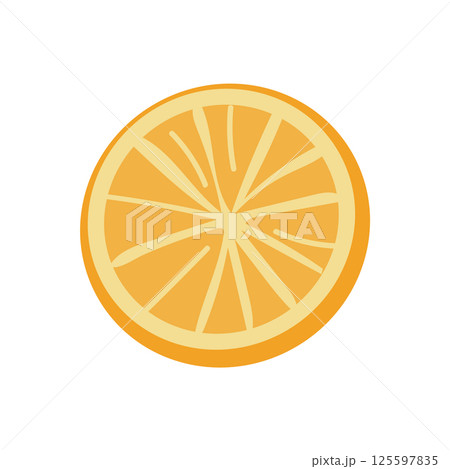 Orange round slice flat in flat design. Freshness juicy citrus fruit. Vector illustration isolated. Orange round slice flat in flat design. Freshness juicy citrus fruit. Vector illustration isolated. 125597835
