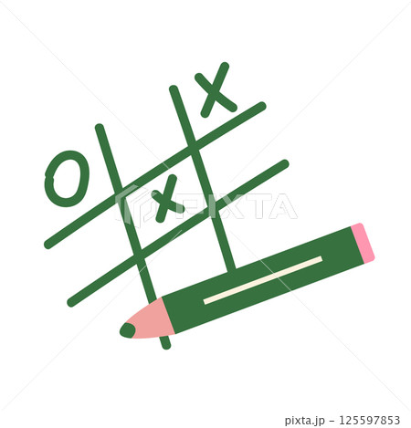 Tic tac toe game in flat design. Doodle cross lines with circles and pen. Vector illustration isolated. 125597853